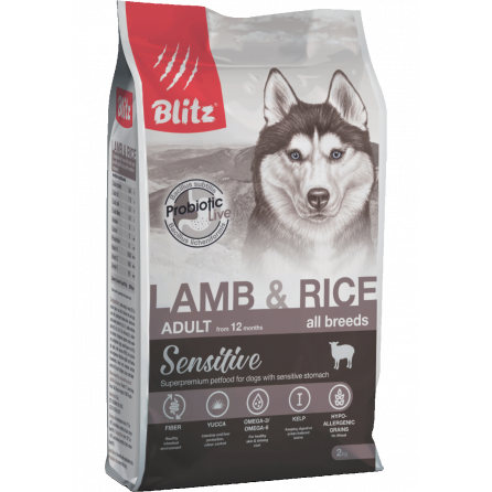 Blitz сухой корм для взрослых собак всех пород с ягнёнком и рисом 2кг