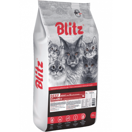 Blitz сухой корм для взрослых кошек «Говядина» 10 кг