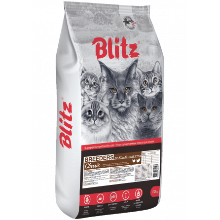 Blitz Classic с курицей и индейкой сухой корм для взрослых кошек 10 кг
