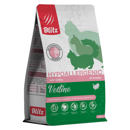 Blitz Vetline Hypoallergenic сухой полнорационный диетический корм для кошек при аллергии и атопическом дерматите