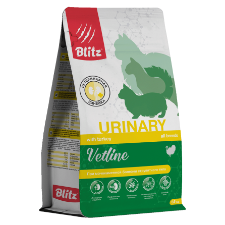 Blitz Vetline Urinary сухой полнорационный диетический корм для кошек мочекаменной болезни струвитного типа