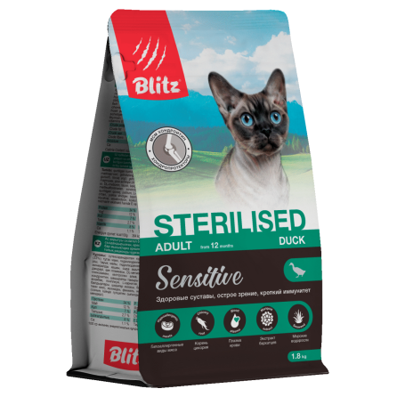 Blitz Sensitive с Уткой сухой корм для стерилизованных кошек