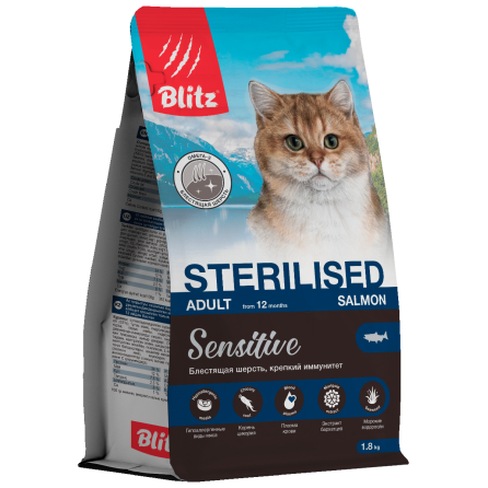 Blitz Sensitive с Лососем сухой корм для стерилизованных кошек
