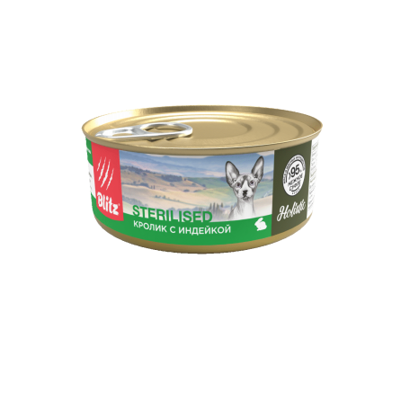 Blitz Holistic «Кролик с индейкой» нежное суфле — влажный корм для стерилизованных кошек 