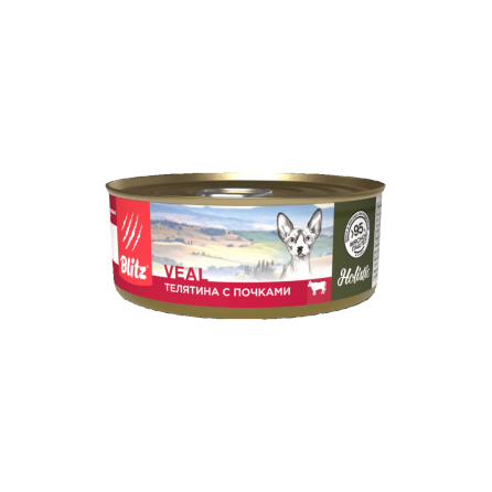Blitz Holistic «Телятина с почками» мясной паштет — влажный корм для взрослых кошек 