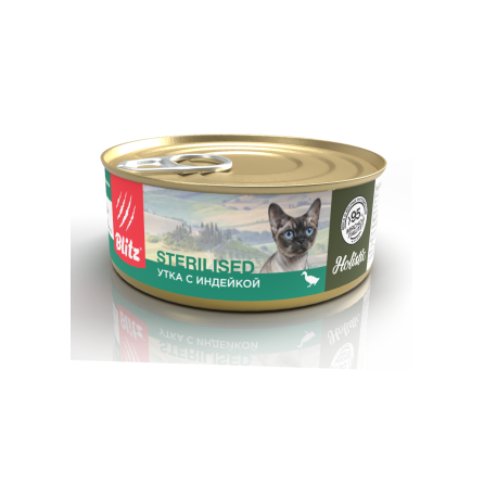 Blitz Holistic «Утка с индейкой» мясной паштет — влажный корм для стерилизованных кошек Blitz Holistic «Утка с индейкой» мясной паштет — влажный корм для стерилизованных кошек