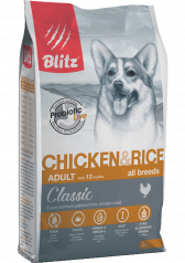 Blitz сухой корм для собак всех пород с курицей и рисом 15кг