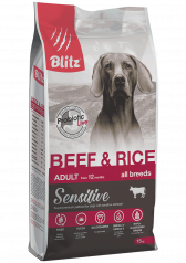 Blitz сухой корм для взрослых собак всех пород  говядина и рис 15кг