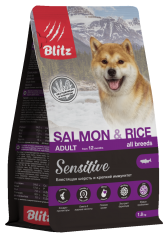 Blitz Sensitive Salmon&Rice (Лосось и рис) сухой корм для взрослых собак всех пород 15кг