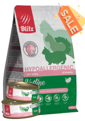 Blitz Vetline Hypoallergenic сухой полнорационный диетический корм для кошек при аллергии и атопическом дерматите +200гр влажного корма в подарок